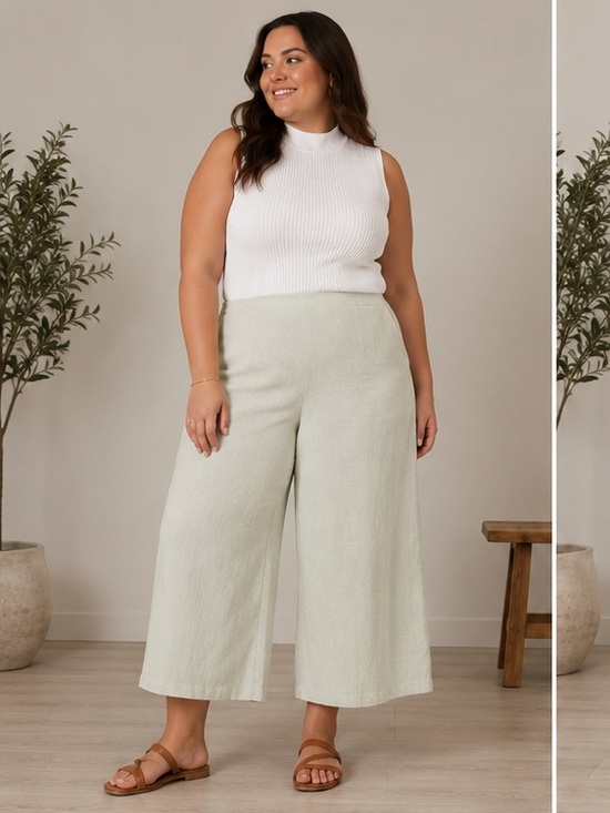 Vince Pants - VINCE Wide Leg Linen Blend Cropped High Waist Pants Light Dove Size 22 NEW